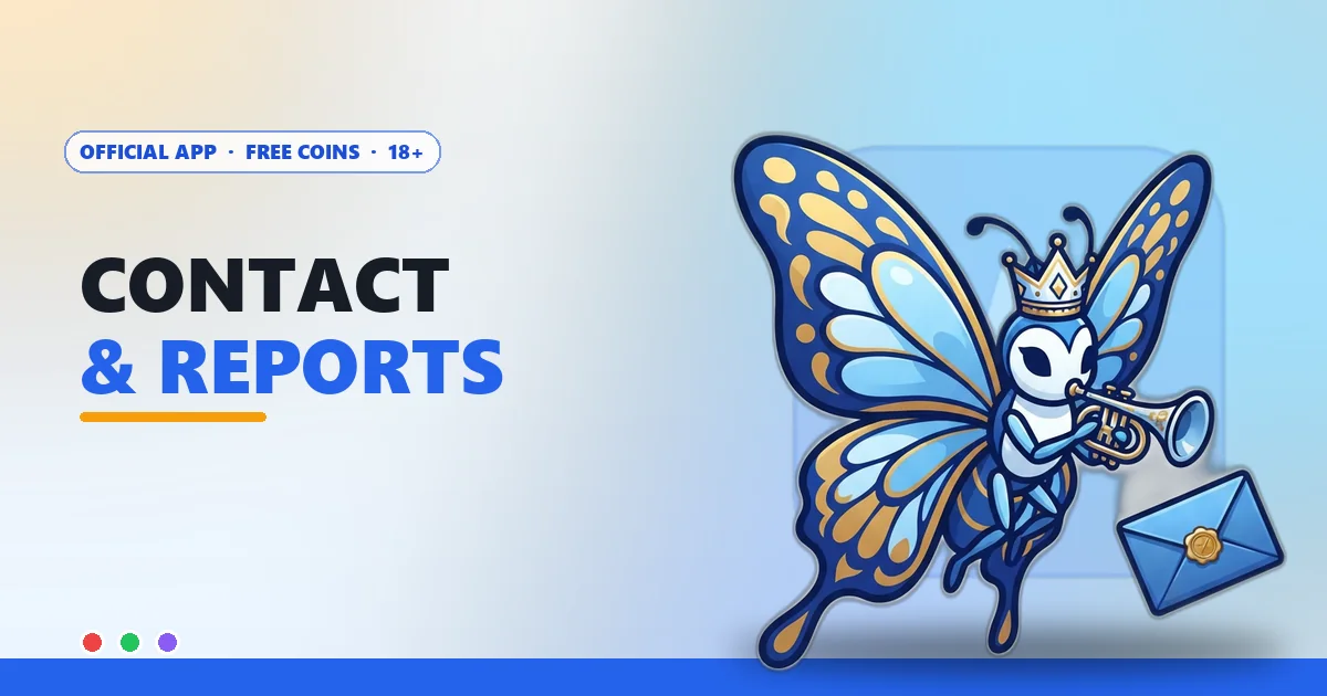 Butterfly herald mascot with a trumpet and an envelope for the Contact Sagar Club page