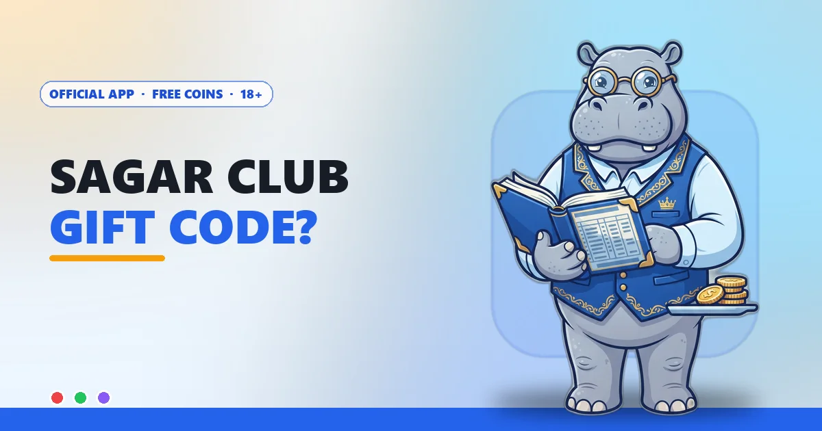 Hippo accountant mascot with a coin ledger for the Sagar Club gift code page