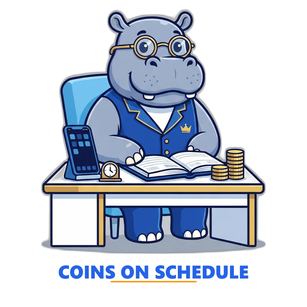 Hippo accountant with a ledger of free coins showing no Sagar Club gift code is needed