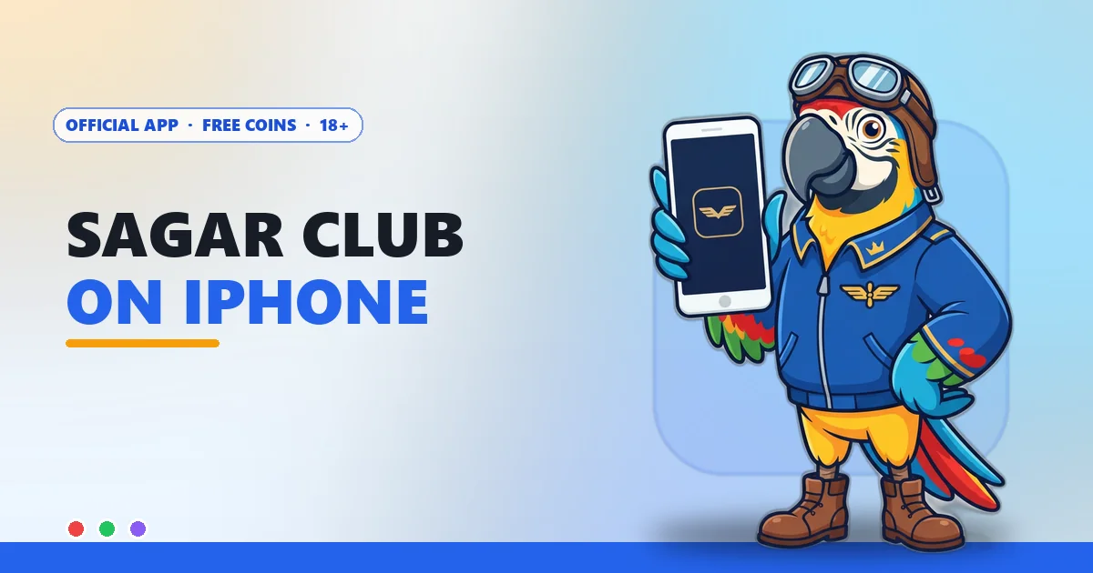 Pilot parrot mascot holding an iPhone for the Sagar Club iOS guide