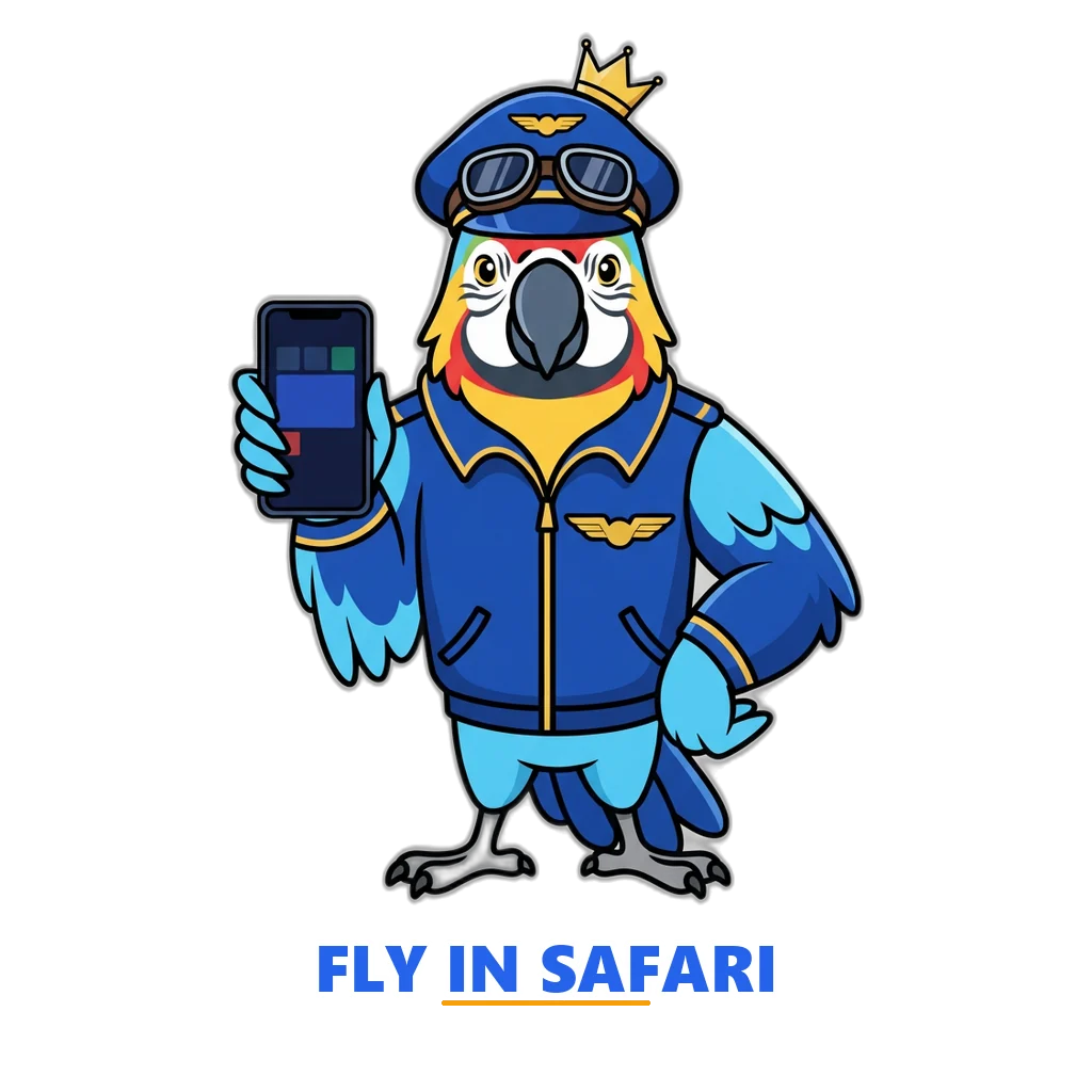 Pilot parrot mascot holding an iPhone with the Sagar Club iOS web app icon on the home screen