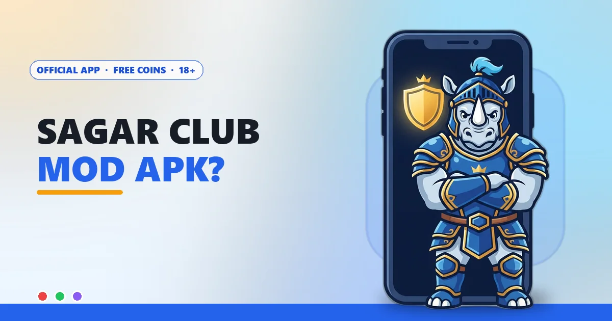 Royal guard rhino mascot guarding a phone for the Sagar Club mod APK page